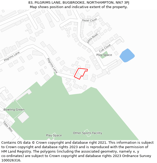 83, PILGRIMS LANE, BUGBROOKE, NORTHAMPTON, NN7 3PJ: Location map and indicative extent of plot