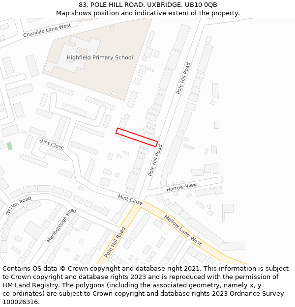 83, POLE HILL ROAD, UXBRIDGE, UB10 0QB: Location map and indicative extent of plot