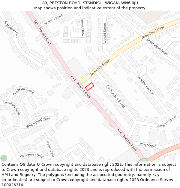 83, PRESTON ROAD, STANDISH, WIGAN, WN6 0JH: Location map and indicative extent of plot
