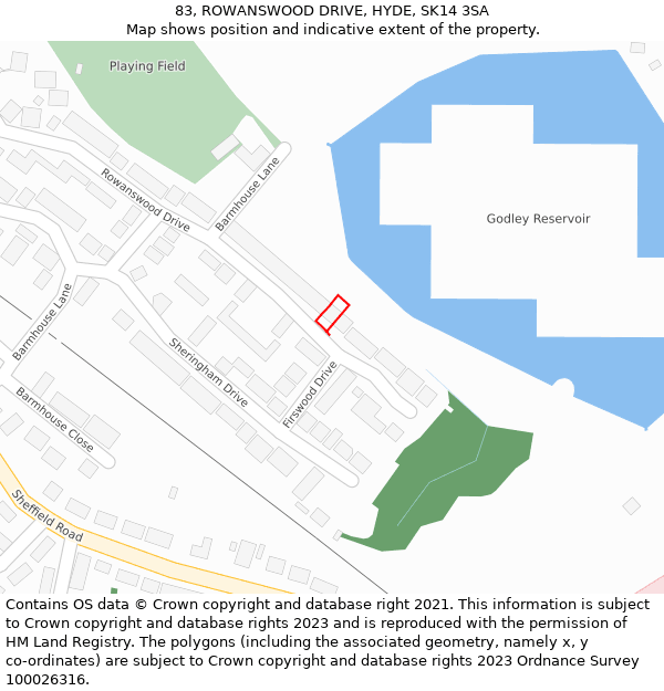 83, ROWANSWOOD DRIVE, HYDE, SK14 3SA: Location map and indicative extent of plot