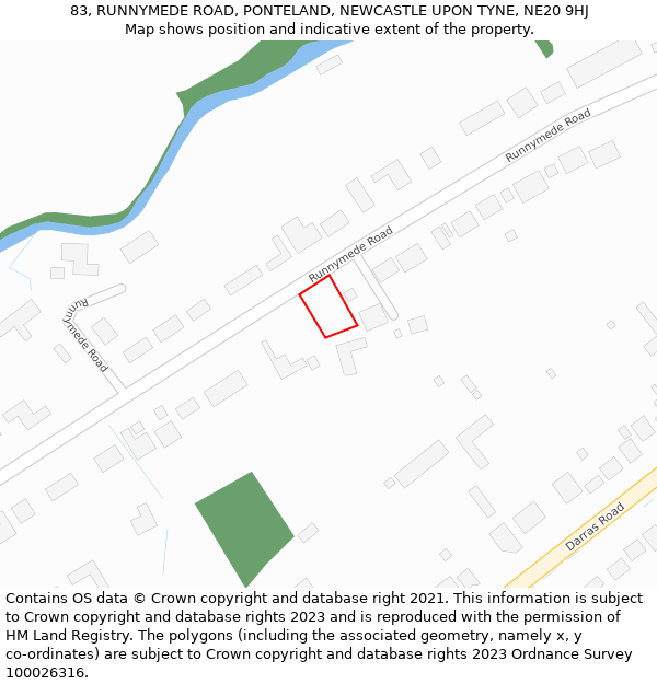 83, RUNNYMEDE ROAD, PONTELAND, NEWCASTLE UPON TYNE, NE20 9HJ: Location map and indicative extent of plot