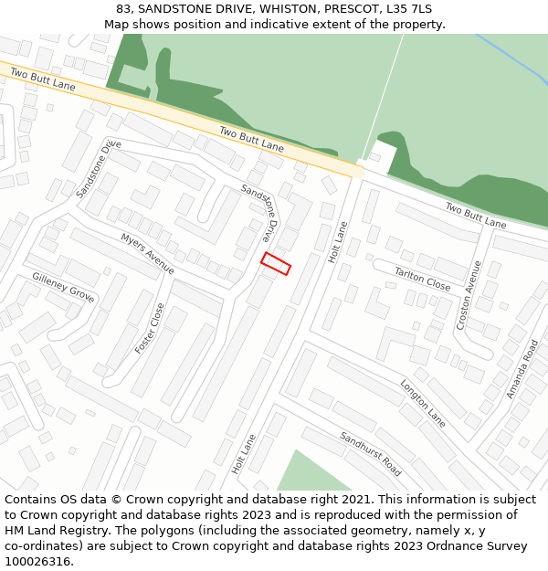 83, SANDSTONE DRIVE, WHISTON, PRESCOT, L35 7LS: Location map and indicative extent of plot