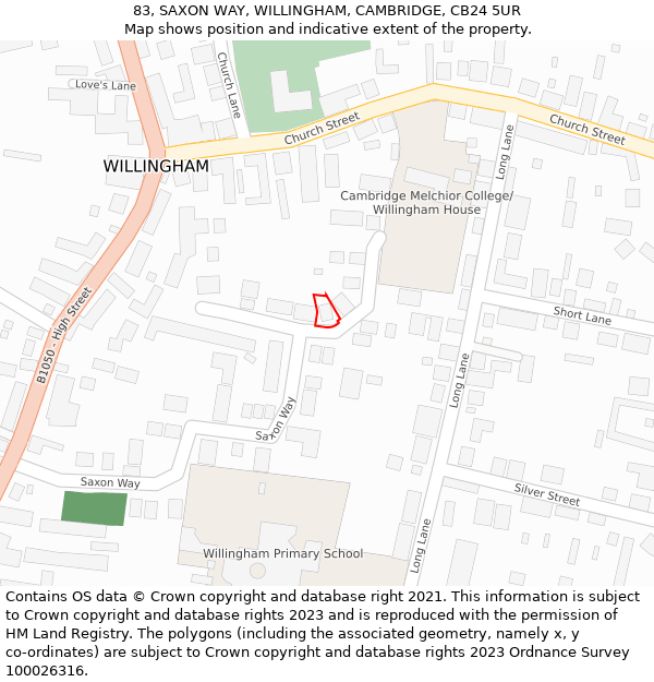 83, SAXON WAY, WILLINGHAM, CAMBRIDGE, CB24 5UR: Location map and indicative extent of plot