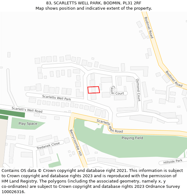83, SCARLETTS WELL PARK, BODMIN, PL31 2RF: Location map and indicative extent of plot