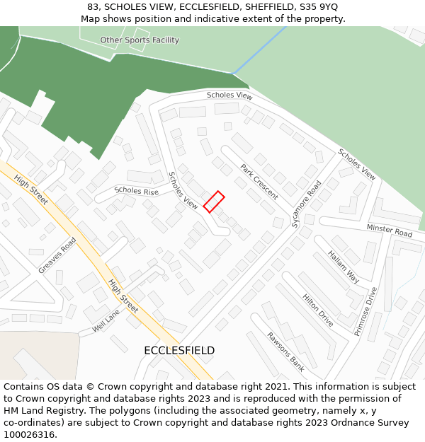 83, SCHOLES VIEW, ECCLESFIELD, SHEFFIELD, S35 9YQ: Location map and indicative extent of plot