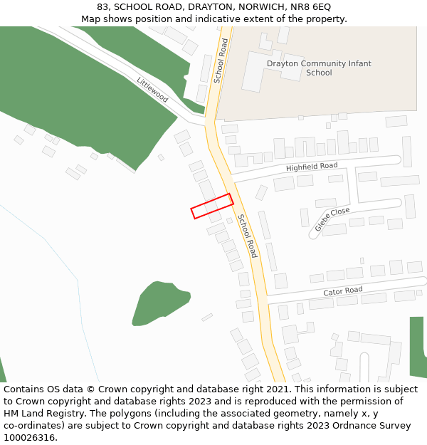 83, SCHOOL ROAD, DRAYTON, NORWICH, NR8 6EQ: Location map and indicative extent of plot