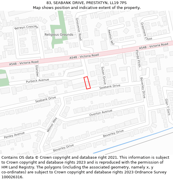 83, SEABANK DRIVE, PRESTATYN, LL19 7PS: Location map and indicative extent of plot