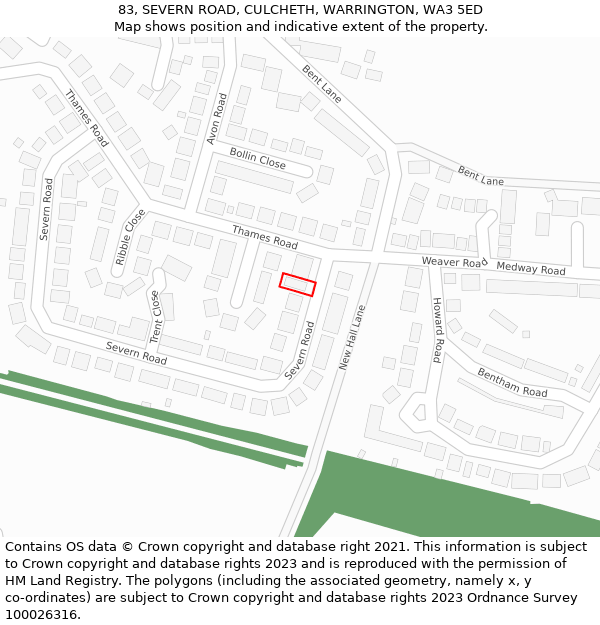 83, SEVERN ROAD, CULCHETH, WARRINGTON, WA3 5ED: Location map and indicative extent of plot