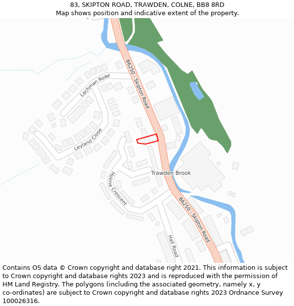 83, SKIPTON ROAD, TRAWDEN, COLNE, BB8 8RD: Location map and indicative extent of plot