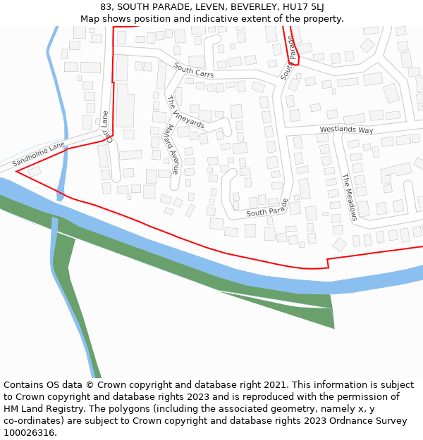 83, SOUTH PARADE, LEVEN, BEVERLEY, HU17 5LJ: Location map and indicative extent of plot