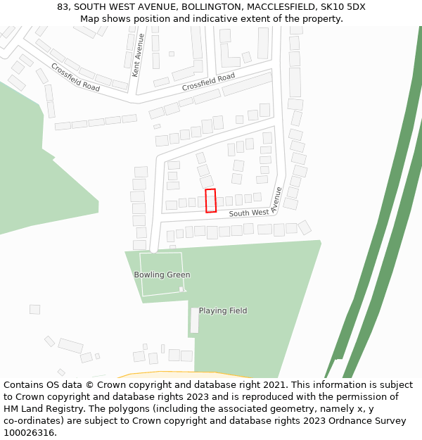 83, SOUTH WEST AVENUE, BOLLINGTON, MACCLESFIELD, SK10 5DX: Location map and indicative extent of plot