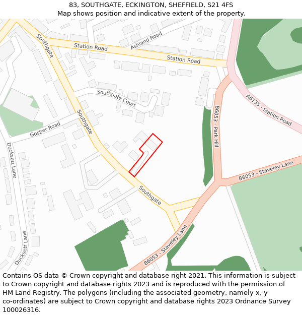 83, SOUTHGATE, ECKINGTON, SHEFFIELD, S21 4FS: Location map and indicative extent of plot