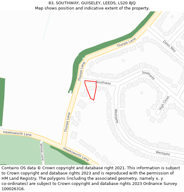 83, SOUTHWAY, GUISELEY, LEEDS, LS20 8JQ: Location map and indicative extent of plot