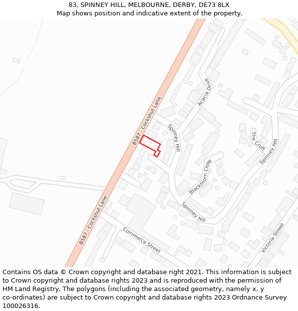83, SPINNEY HILL, MELBOURNE, DERBY, DE73 8LX: Location map and indicative extent of plot