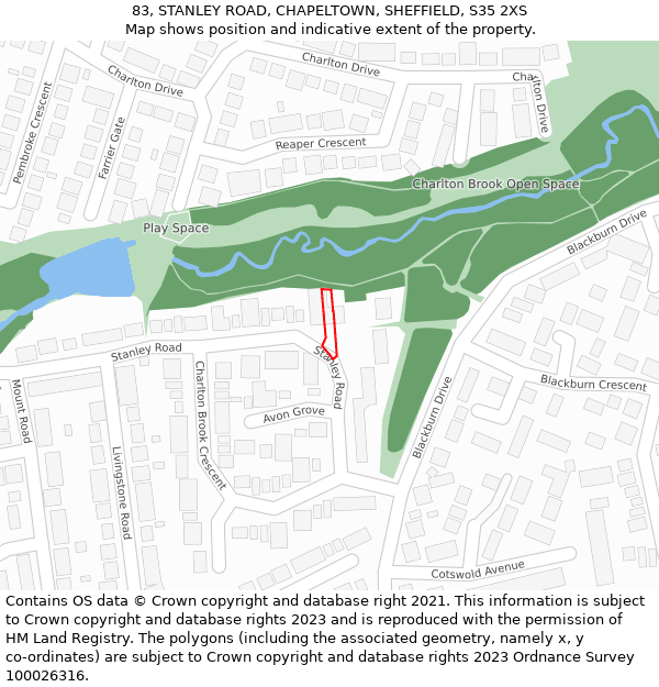 83, STANLEY ROAD, CHAPELTOWN, SHEFFIELD, S35 2XS: Location map and indicative extent of plot