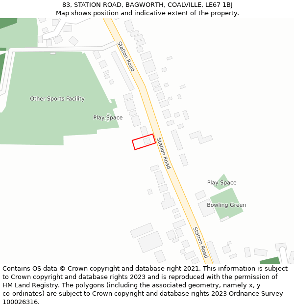 83, STATION ROAD, BAGWORTH, COALVILLE, LE67 1BJ: Location map and indicative extent of plot