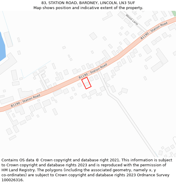 83, STATION ROAD, BARDNEY, LINCOLN, LN3 5UF: Location map and indicative extent of plot
