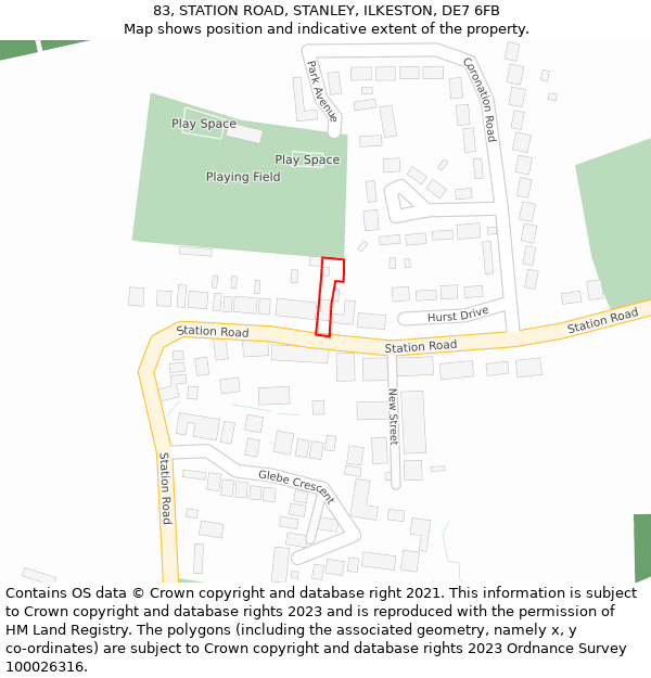 83, STATION ROAD, STANLEY, ILKESTON, DE7 6FB: Location map and indicative extent of plot