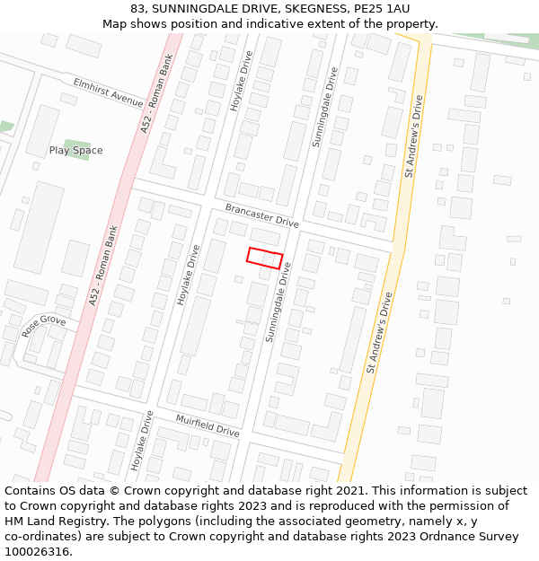 83, SUNNINGDALE DRIVE, SKEGNESS, PE25 1AU: Location map and indicative extent of plot