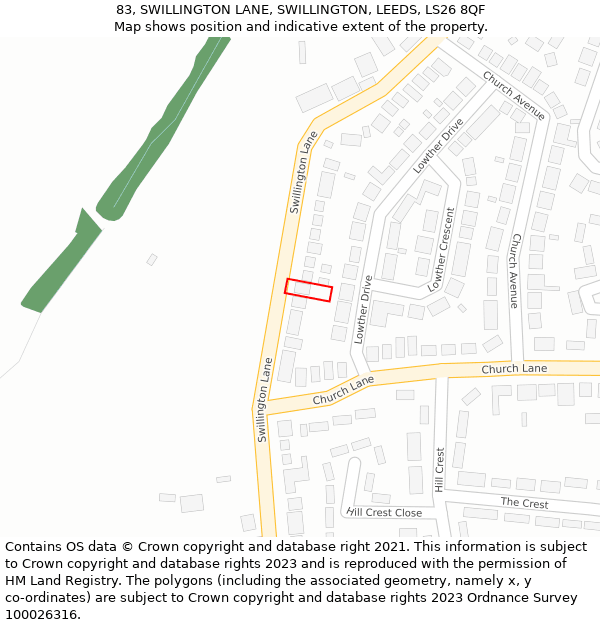 83, SWILLINGTON LANE, SWILLINGTON, LEEDS, LS26 8QF: Location map and indicative extent of plot