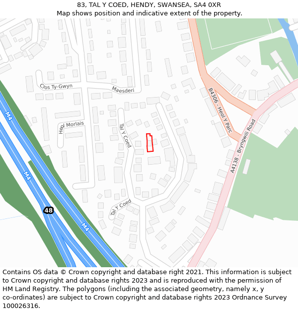 83, TAL Y COED, HENDY, SWANSEA, SA4 0XR: Location map and indicative extent of plot