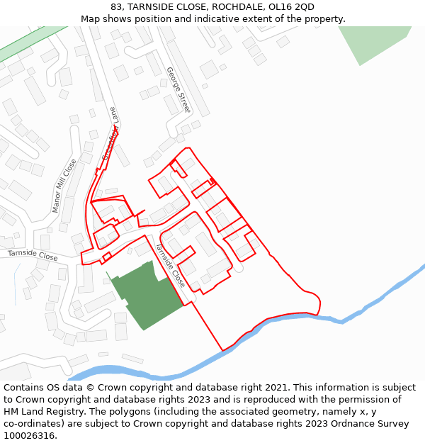 83, TARNSIDE CLOSE, ROCHDALE, OL16 2QD: Location map and indicative extent of plot