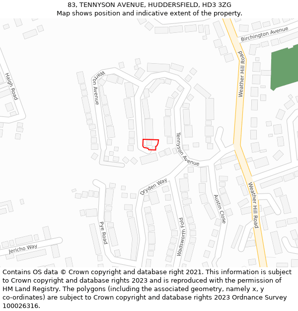 83, TENNYSON AVENUE, HUDDERSFIELD, HD3 3ZG: Location map and indicative extent of plot