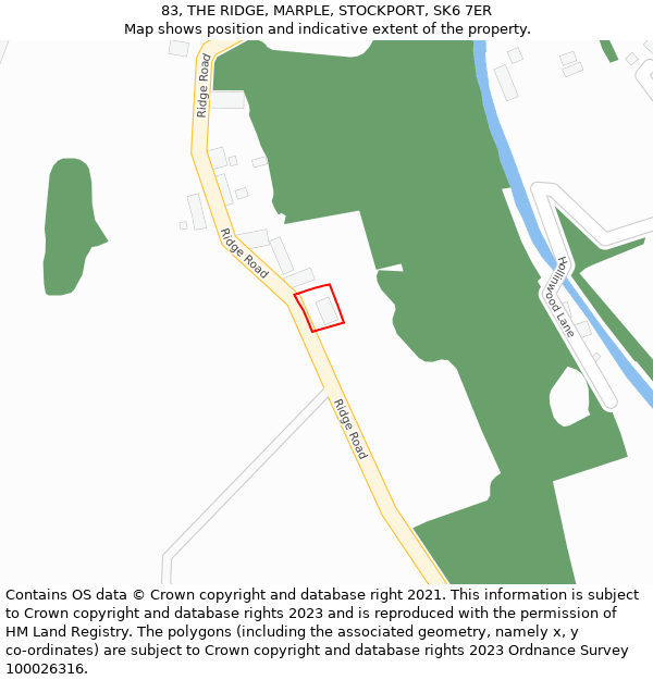 83, THE RIDGE, MARPLE, STOCKPORT, SK6 7ER: Location map and indicative extent of plot