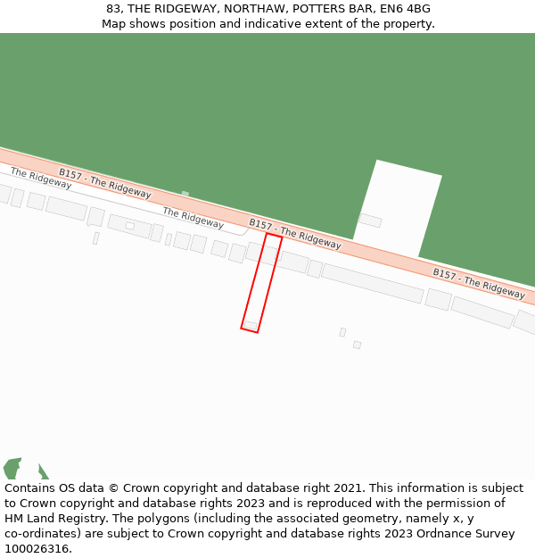 83, THE RIDGEWAY, NORTHAW, POTTERS BAR, EN6 4BG: Location map and indicative extent of plot