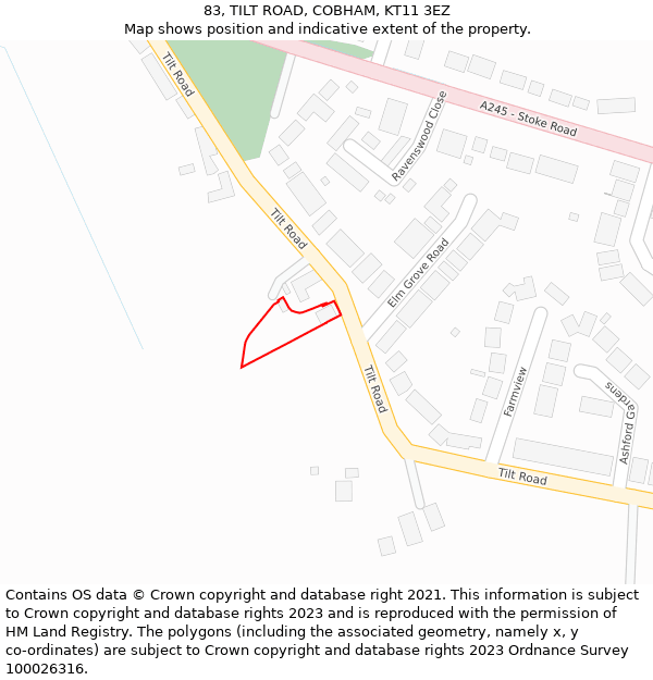 83, TILT ROAD, COBHAM, KT11 3EZ: Location map and indicative extent of plot