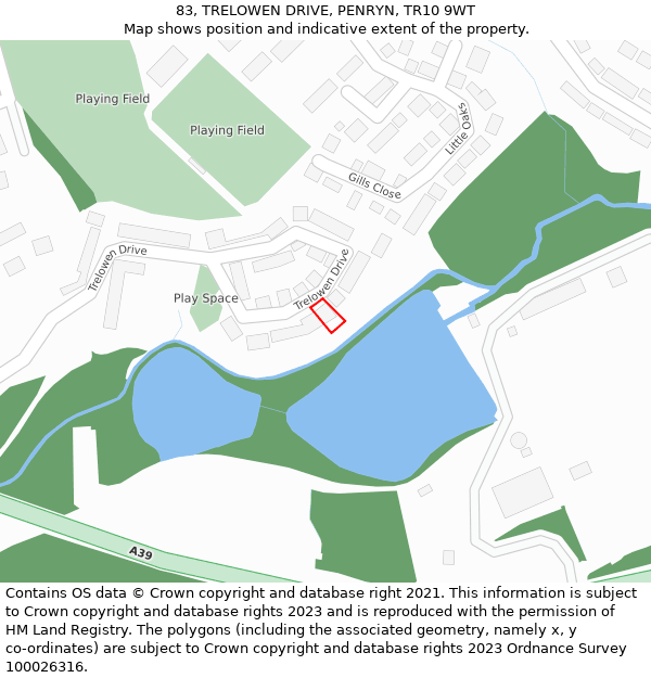 83, TRELOWEN DRIVE, PENRYN, TR10 9WT: Location map and indicative extent of plot