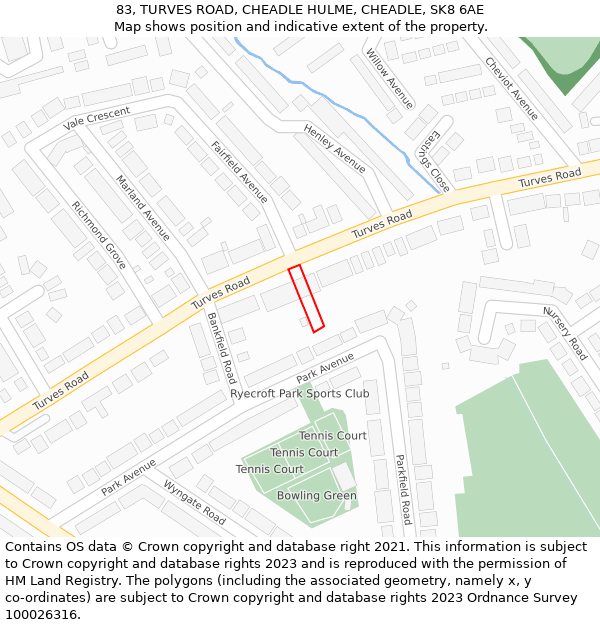 83, TURVES ROAD, CHEADLE HULME, CHEADLE, SK8 6AE: Location map and indicative extent of plot