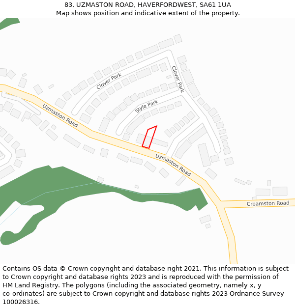 83, UZMASTON ROAD, HAVERFORDWEST, SA61 1UA: Location map and indicative extent of plot