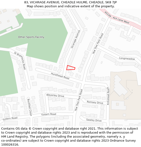 83, VICARAGE AVENUE, CHEADLE HULME, CHEADLE, SK8 7JP: Location map and indicative extent of plot