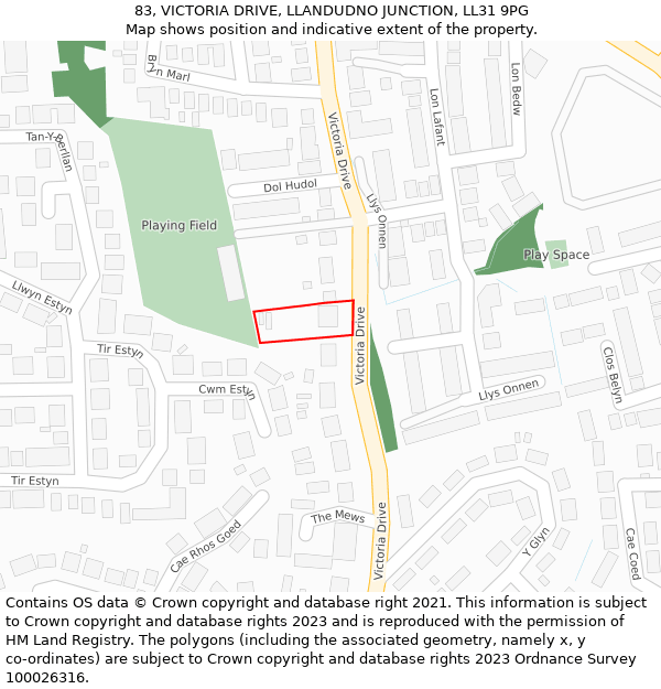 83, VICTORIA DRIVE, LLANDUDNO JUNCTION, LL31 9PG: Location map and indicative extent of plot