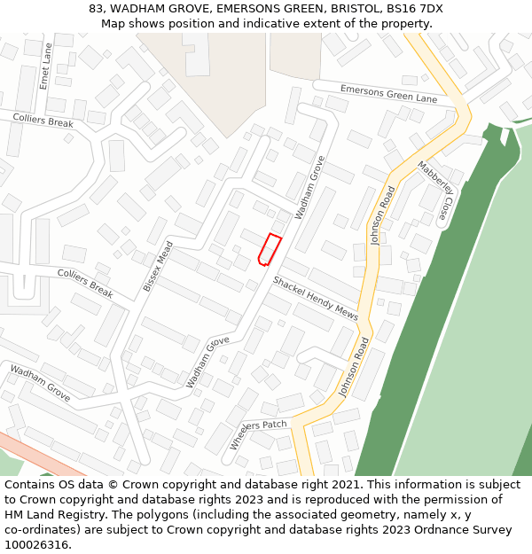 83, WADHAM GROVE, EMERSONS GREEN, BRISTOL, BS16 7DX: Location map and indicative extent of plot