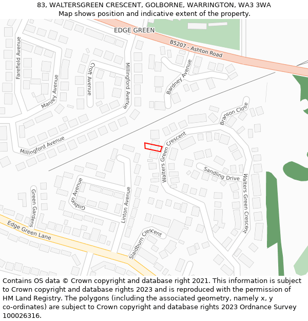 83, WALTERSGREEN CRESCENT, GOLBORNE, WARRINGTON, WA3 3WA: Location map and indicative extent of plot