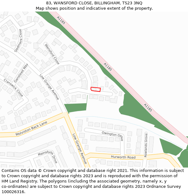 83, WANSFORD CLOSE, BILLINGHAM, TS23 3NQ: Location map and indicative extent of plot