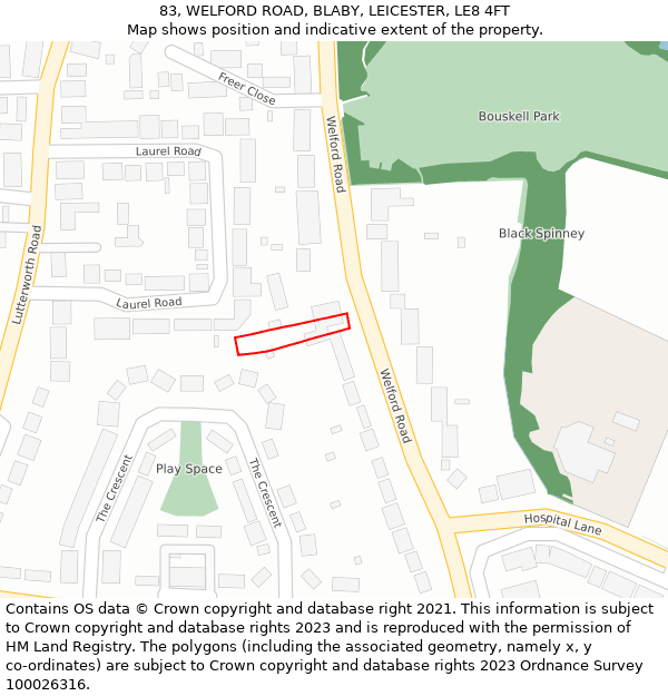 83, WELFORD ROAD, BLABY, LEICESTER, LE8 4FT: Location map and indicative extent of plot