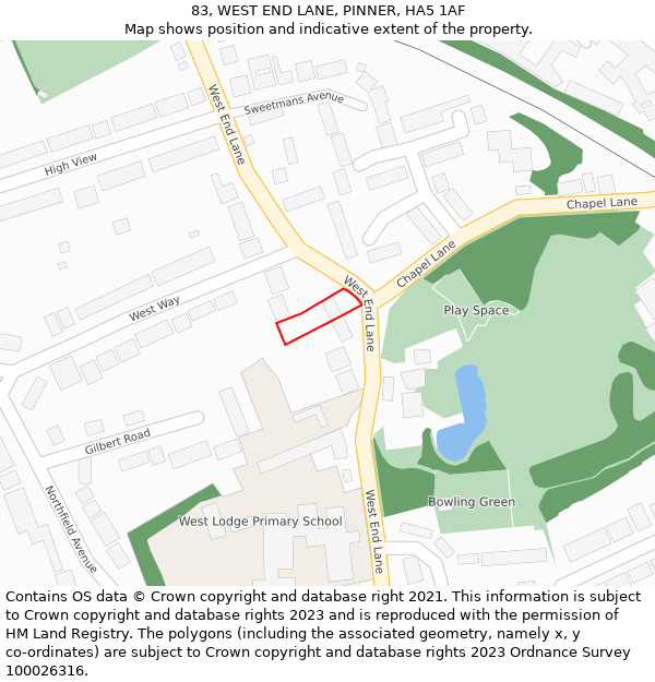 83, WEST END LANE, PINNER, HA5 1AF: Location map and indicative extent of plot