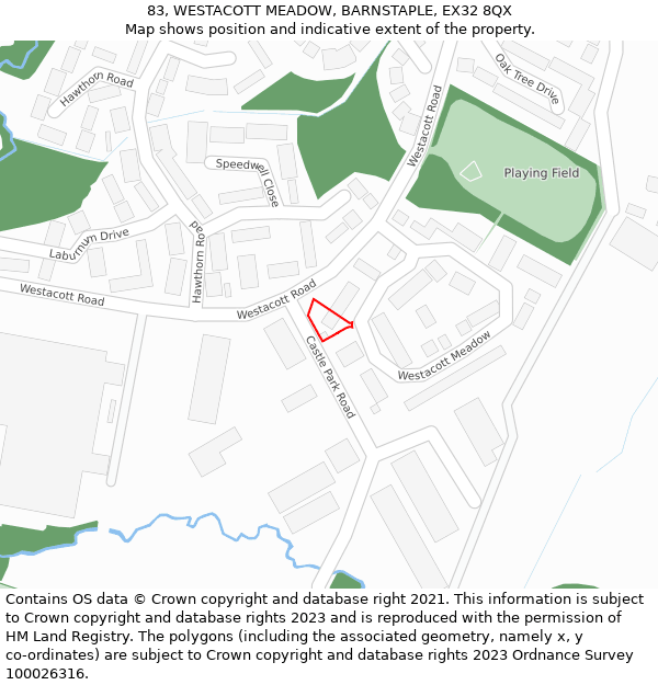 83, WESTACOTT MEADOW, BARNSTAPLE, EX32 8QX: Location map and indicative extent of plot