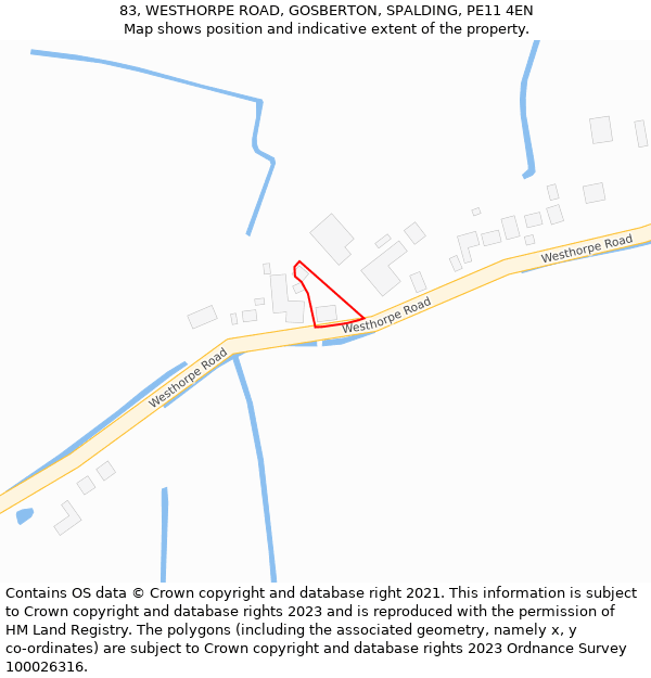 83, WESTHORPE ROAD, GOSBERTON, SPALDING, PE11 4EN: Location map and indicative extent of plot