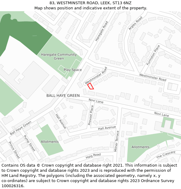 83, WESTMINSTER ROAD, LEEK, ST13 6NZ: Location map and indicative extent of plot