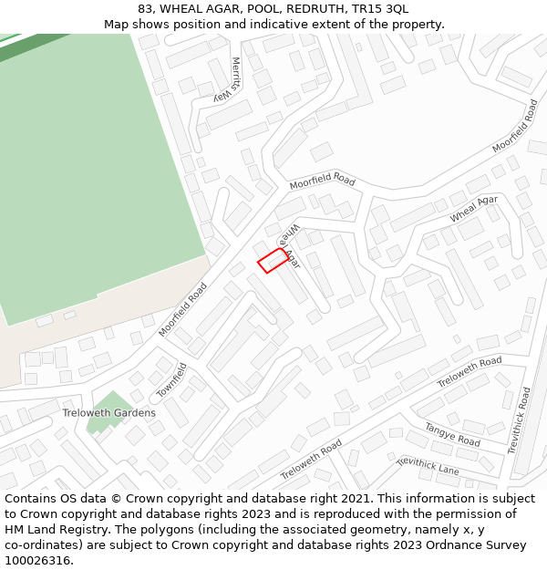 83, WHEAL AGAR, POOL, REDRUTH, TR15 3QL: Location map and indicative extent of plot