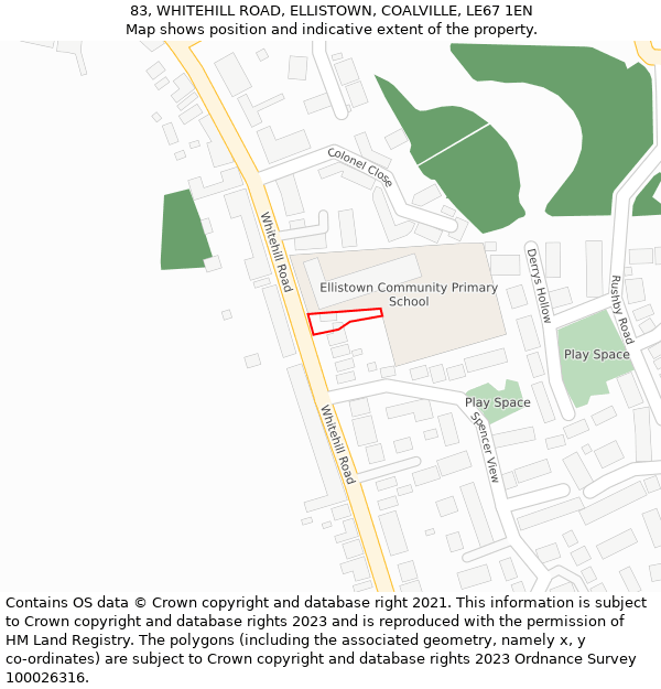 83, WHITEHILL ROAD, ELLISTOWN, COALVILLE, LE67 1EN: Location map and indicative extent of plot