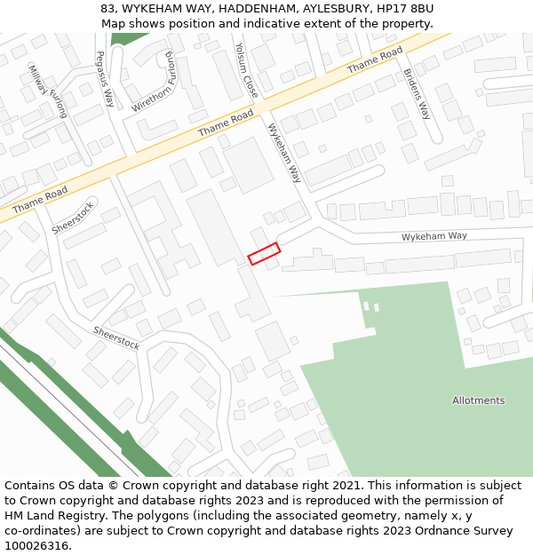 83, WYKEHAM WAY, HADDENHAM, AYLESBURY, HP17 8BU: Location map and indicative extent of plot