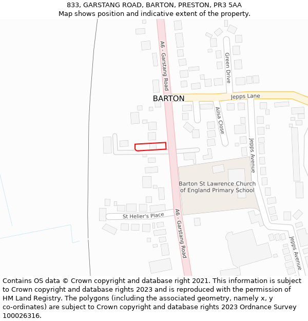 833, GARSTANG ROAD, BARTON, PRESTON, PR3 5AA: Location map and indicative extent of plot