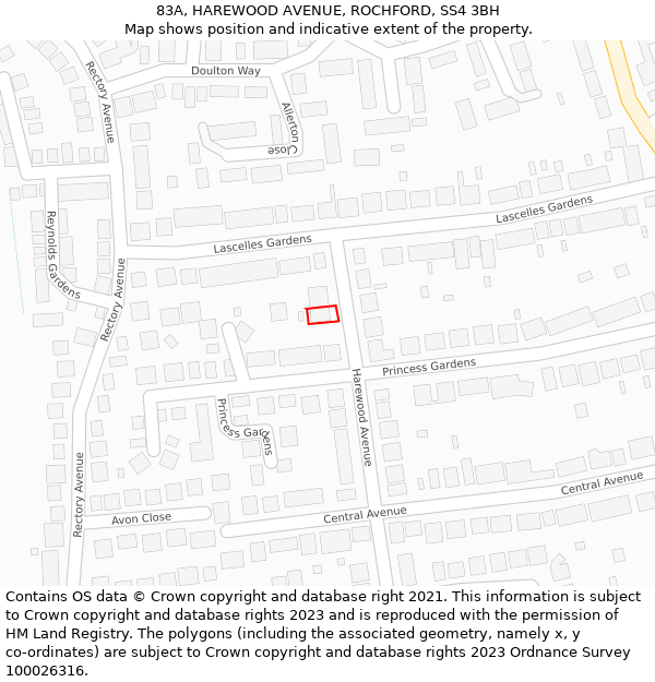 83A, HAREWOOD AVENUE, ROCHFORD, SS4 3BH: Location map and indicative extent of plot