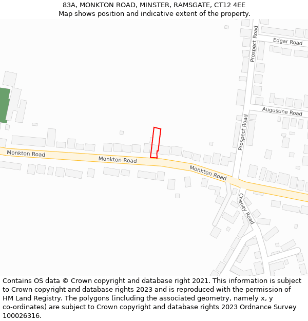 83A, MONKTON ROAD, MINSTER, RAMSGATE, CT12 4EE: Location map and indicative extent of plot