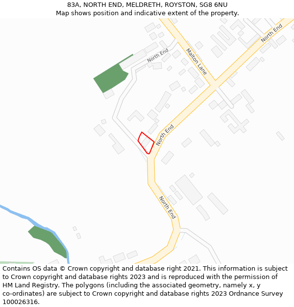 83A, NORTH END, MELDRETH, ROYSTON, SG8 6NU: Location map and indicative extent of plot